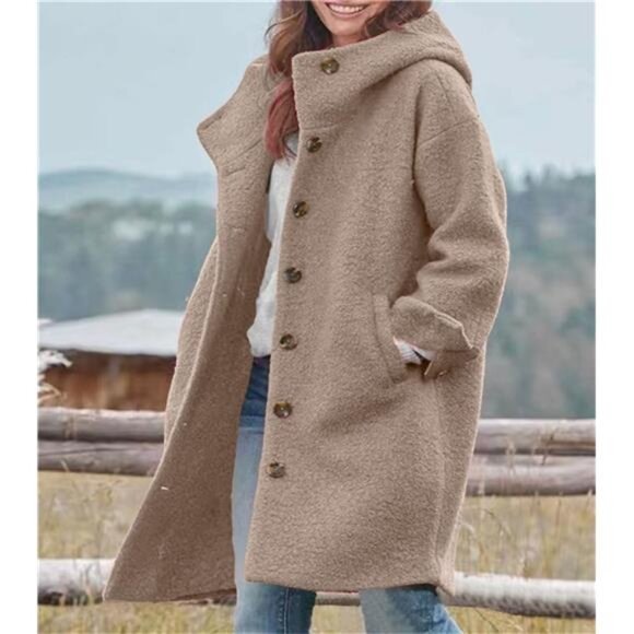 Women's Winter Single Breasted Long Wool Coat Khaki - Picture 3 of 3